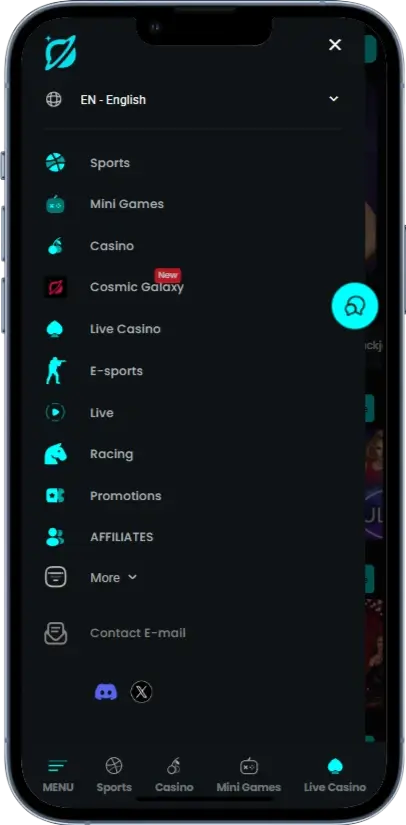 CosmoBet Меню