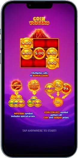 Coin Volcano Начальный экран